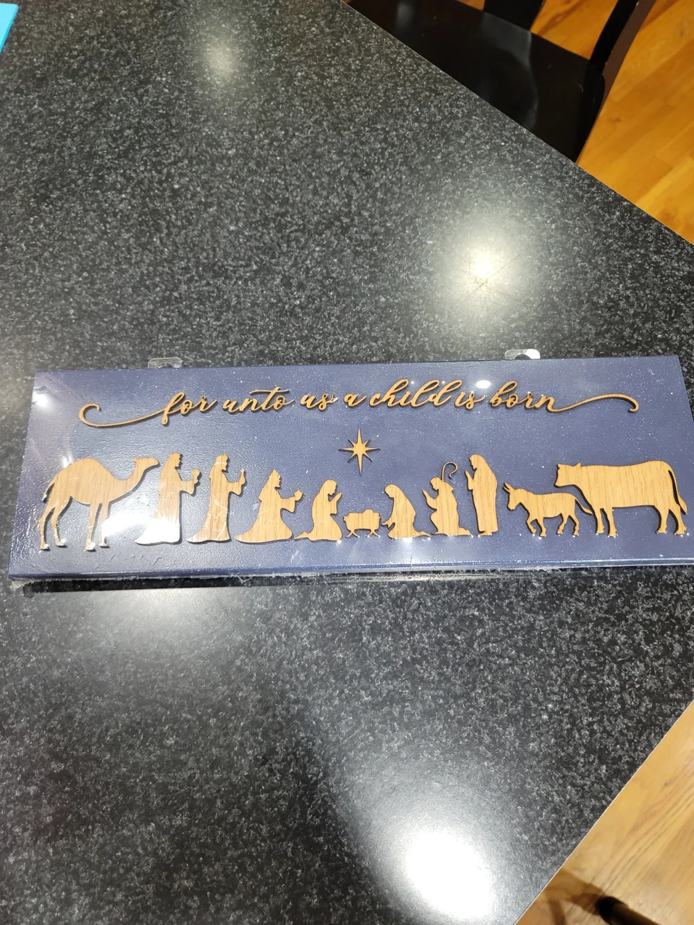 Blue and Natural Nativity Wall Decor For Unto Us a Child Is Born Laser Cut